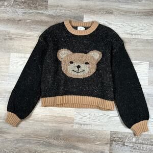 Luna Ivy Teddy Bear Knit Sweater Black Tan Crewneck Soft Grunge Indie Sleaze